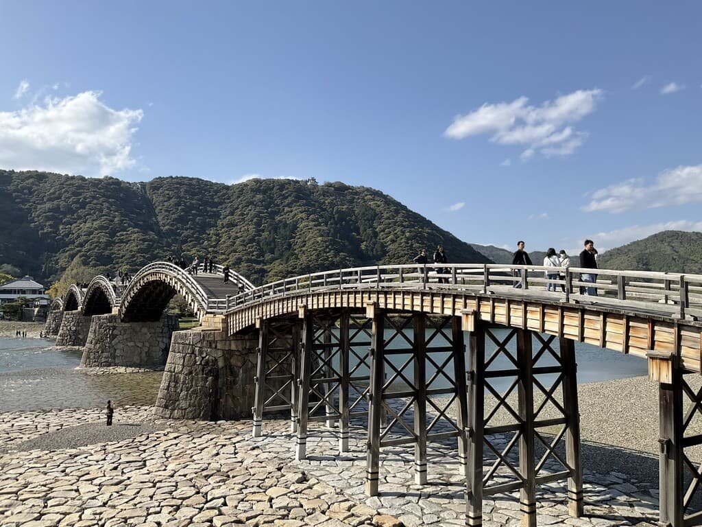 I went to The Kintai Bridge with my parents.